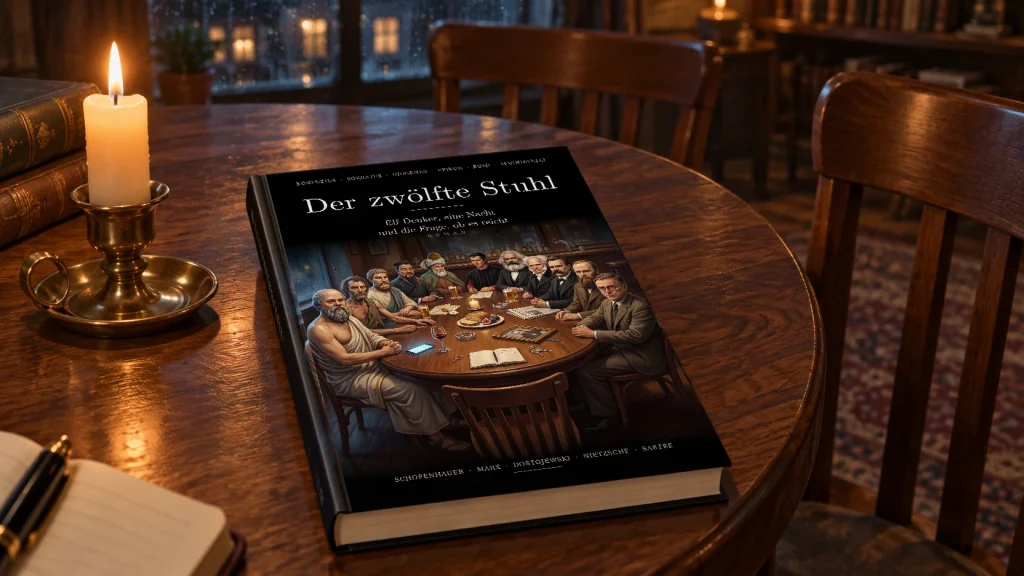 Buchinszenierung von Der zwölfte Stuhl mit Originalcover.